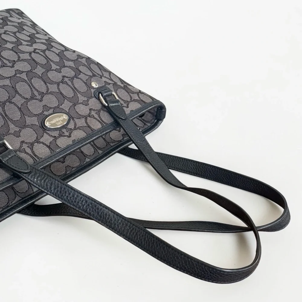 Authentic Coach Signature Black Grey Zip Top Tote Bag - Picture 8 of 13